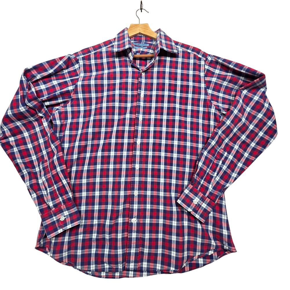 Seize Sur Vingt Red Blue Plaid Cotton Button Down Shirt